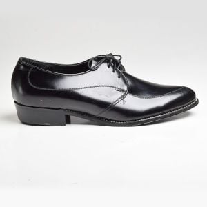 Sz9 1960s Black Leather Derby Tru-Flex Lace-Up Vintage Shoes - Fashionconservatory.com
