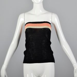XS 1970s Black Tube Top Peach and White Striped Strapless Summer Knit Shirt