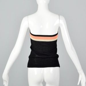 XS 1970s Black Tube Top Peach and White Striped Strapless Summer Knit Shirt - Fashionconservatory.com