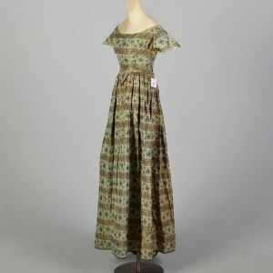 XXS 1820s Romantic Dress Antique Silk Arsenic Green For Study - Fashionconservatory.com