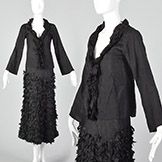Medium 2000s Chan Luu Black Silk Ruffled Textured Skirt Set
