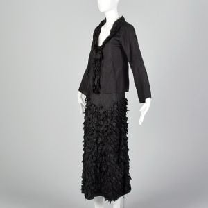 Medium 2000s Chan Luu Black Silk Ruffled Textured Skirt Set - Fashionconservatory.com