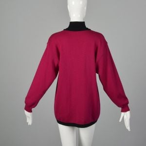 XL 1990s Ferragamo Pink Sweater Designer Turtleneck Magenta Black Ferragamo Bow - Fashionconservatory.com