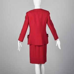 Medium 1960s Wool Skirt Suit Pockets Long Sleeve Winter Side Zip Double Breasted Dark Pink Jacket - Fashionconservatory.com