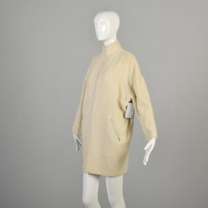 1980s XL XXL Cream Sweater Half Zip Dress Drop Shoulder Angora Wool Off White Byblos Brand - Fashionconservatory.com