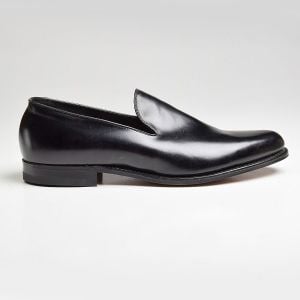 1960s Black Leather Opera Pumps Formal Loafers Vintage Deadstock Slip-On Shoes - Fashionconservatory.com