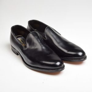 1960s Black Leather Opera Pumps Formal Loafers Vintage Deadstock Slip-On Shoes
