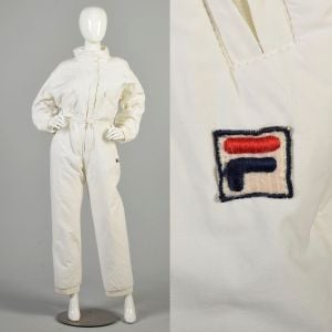 Medium 1980s Quilted White SnowSuit Coveralls WinterWear Ski Vacation Holiday Outfit FILA Athletic