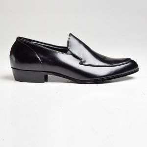 Sz10 1960s Black Polished Leather Loafer Top Stitching Classic Slip-On Shoe Deadstock - Fashionconservatory.com