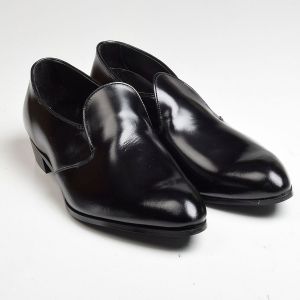 Sz11 1960s Black Leather Loafer Polished Leather Slip-On Shoe Deadstock