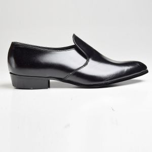 Sz10.5 Black Polished Leather Loafer Classic Slip-On Shoe Clean Look Deadstock - Fashionconservatory.com