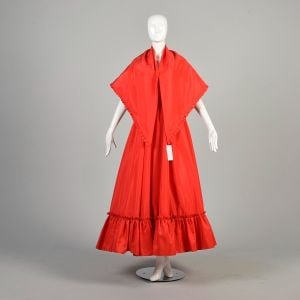 1980s XXS Red Ruffled Prom Dress Off Shoulder Bubble Sleeves Full Shirt Shawl - Fashionconservatory.com