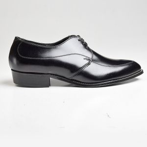 Sz7.5 1960s Black Leather Derby Shoe Lace-Up White Sole Stitching Top Stitching Deadstock  - Fashionconservatory.com