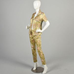 Medium 1990s Gold Embroidered Matching Set Blouse and Pants  - Fashionconservatory.com