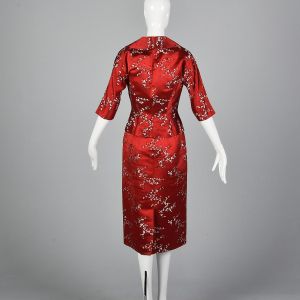 Small 1960s Dress Red Floral Brocade Matching Jacket - Fashionconservatory.com