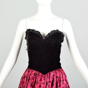 S | 1980s Gunne Sax by Jessica McClintock Fuchsia and Black Velvet Party Prom Dress - Fashionconservatory.com