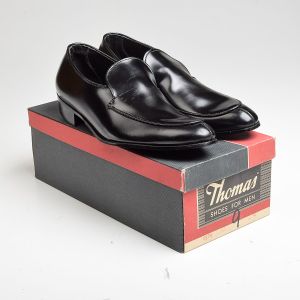 Sz9 1960s Black Leather Vintage Thomas Loafers Slim Toe Shoe