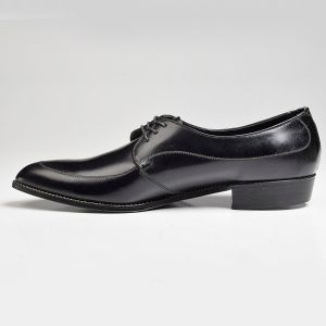Sz12 1960s Black Leather Derby Shoe Traditional Lace-up Top Stitched Deadstock - Fashionconservatory.com