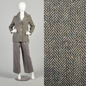 Medium 1970s Rainbow Tween Chevron Pants Suit with Matching Gold Buttoned Jacket