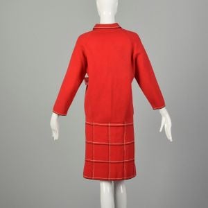 Medium 1960s Set Red Plaid Skirt Autumn Sweater Cardigan Outfit - Fashionconservatory.com