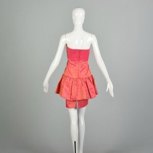 Large 1980s Pink Iridescent Strapless Mini Party Dress - Fashionconservatory.com