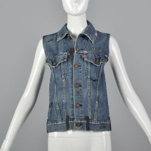 XXS Levis LVC Cotton Denim Vest Metal Buttons Horror Themed Print