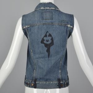XXS Levis LVC Cotton Denim Vest Metal Buttons Horror Themed Print - Fashionconservatory.com