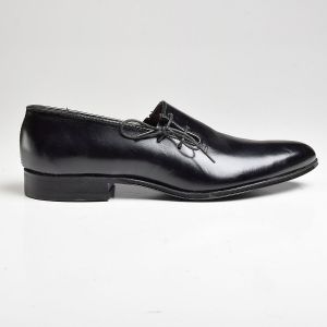Sz8.5 1960s Black Leather Lace Up Offset Lacing Slip-On Shoe Deadstock - Fashionconservatory.com