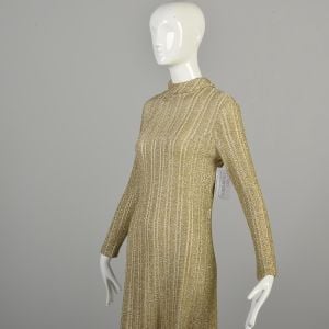 1970s XS Gold and Silver Lurex Dress Long Sleeve Mock Neck Above Knee Length - Fashionconservatory.com
