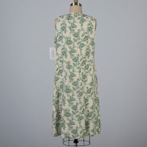 1930s Cotton Green Floral Print Sleeveless Depression Era House Dress - Fashionconservatory.com