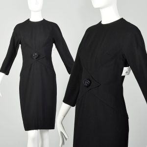 Medium 1960s Little Black Dress Classic LBD Bracelet Sleeves Timeless Shelf Bust