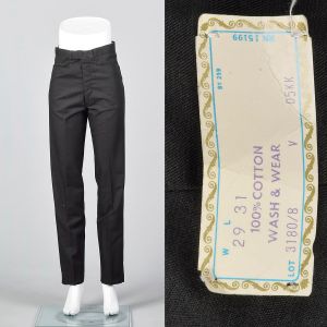Small 1960s Mens Pants Black Cotton Deadstock Trousers 