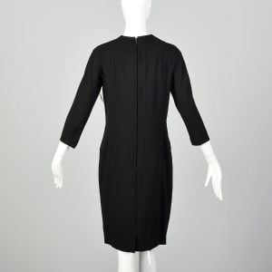 Medium 1960s Little Black Dress Classic LBD Bracelet Sleeves Timeless Shelf Bust - Fashionconservatory.com