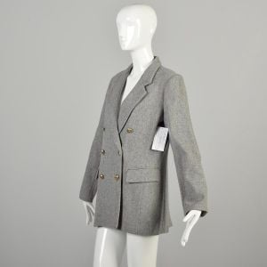 1980s Large Gray Wool Blazer Classic Suit Jacket Double Breasted Long Sleeve Fully Lined - Fashionconservatory.com