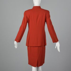 Medium 1980s Louis Feraud Red Wool Skirt Suit Fitted Blazer Pencil Skirt Outfit - Fashionconservatory.com