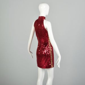 Small 1990s Red Sequin Mini Naked Party Dress - Fashionconservatory.com