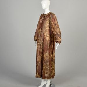 1970s Large Lurex Psychedelic Print Maxi Dress Hippie Boho Long Sleeve Paisley  - Fashionconservatory.com