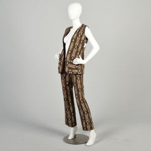 XS 1970s Bohemian Hippie Outfit Three Piece Ensemble Pants Skirt Vest Set Boho Woodstock - Fashionconservatory.com