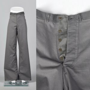 Small 1940s Mens Bell Bottoms Military Sailor Wide Leg Button Fly Pants
