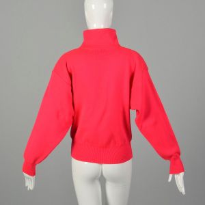 Medium 1990s Obermeyer Color Changing Sweater Fluorescent Hot Pink Turtleneck Ribbed Knit Ski Shirt - Fashionconservatory.com