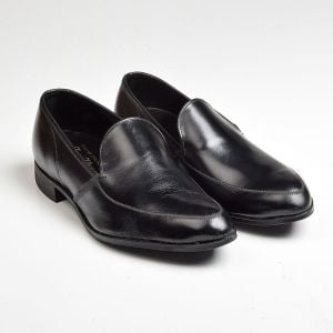 Sz6.5 1960s Black Leather Loafers Deadstock Vintage Slip-On Shoes