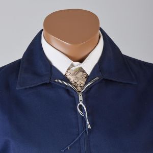 Large Mens 1950s Jackets Navy Blue Workwear Cotton Twill Metal Zip Front Industrial Work Jacket - Fashionconservatory.com