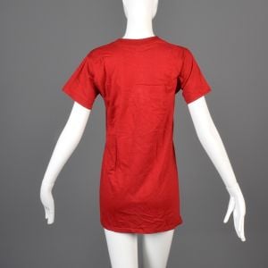Small Red T-Shirt 1970s Unisex Ribbed Knit Trim Top Slim Tight Fitting Cotton Tee - Fashionconservatory.com