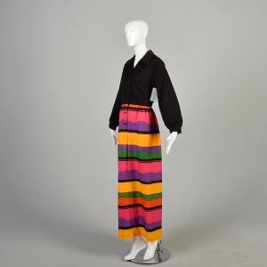 1970s Large Colorful Striped Southwestern Sunset Printed Maxi Dress - Fashionconservatory.com
