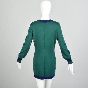 Chanel Boutique Autumn/Winter 1990/1991 Sweater Dress Long Sleeve with Tags Green Navy Mini - Fashionconservatory.com