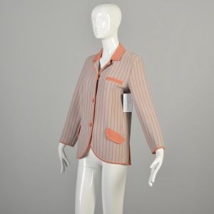 1960s Medium Gray Wool Knit Collar Button Up Jacket with Salmon Vertical Stripes   - Fashionconservatory.com