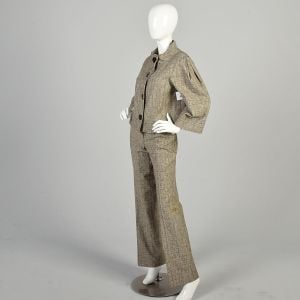 Medium 2000s Badgley Mischka Brown Taupe Tweed Bootcut Pants Suit - Fashionconservatory.com