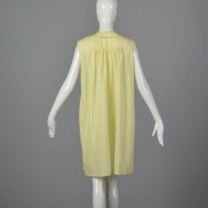 Medium 1960s House Dress Yellow Sleeveless Nightgown White Lace Trim Snap Front Loungewear  - Fashionconservatory.com