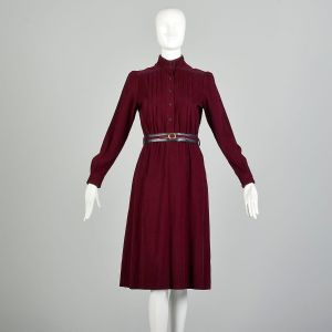 S | Sasson Burgundy Corduroy Dress with Matching Belt 
