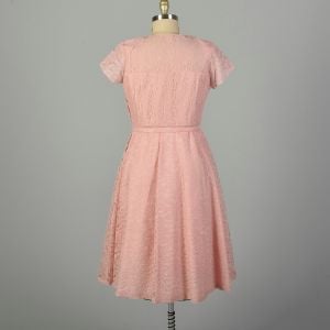 XL 1950s Dress Pink Lace Volup Fit and Flare Prom Rockabilly - Fashionconservatory.com